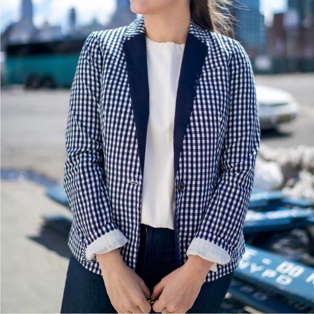 J. Crew Navy and White Checkered Blazer